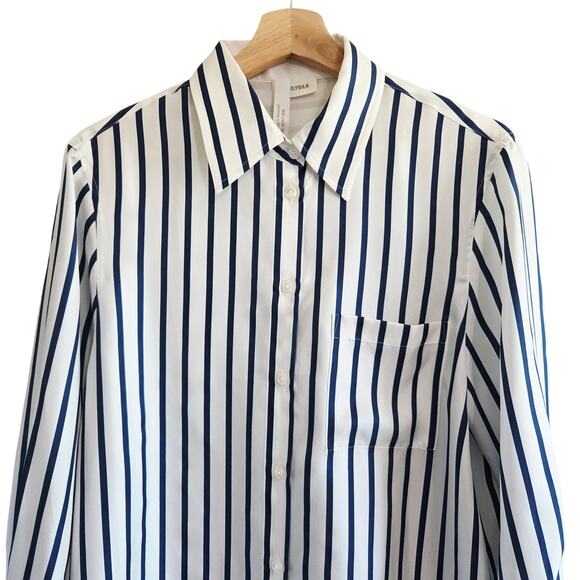 LILYSILK Oversized Palma Stripe Silk Button Down Shirt, Size Small, White & Blue - Picture 4 of 16